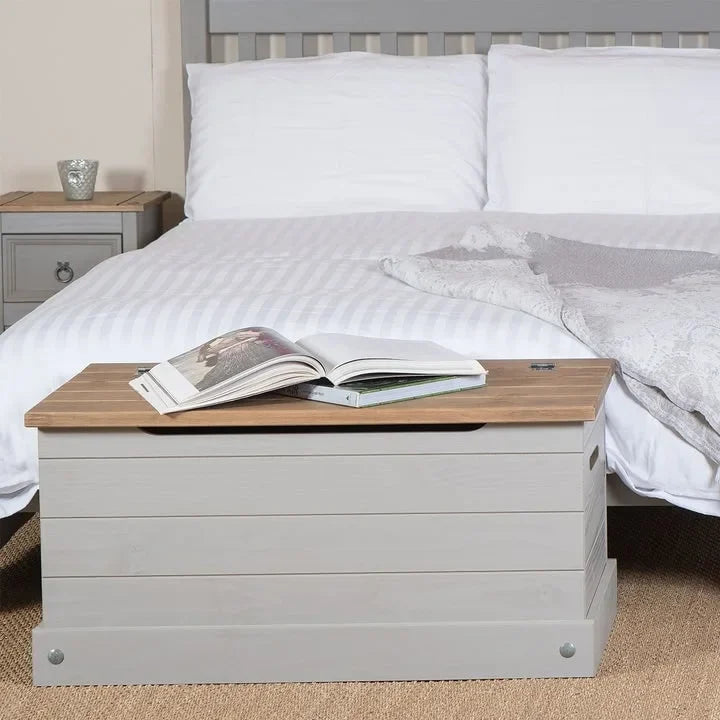 Coffre de rangement en bois, pouf Corona Gray