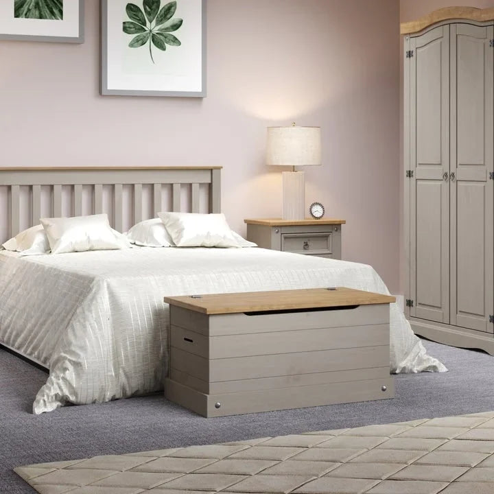 Coffre de rangement en bois, pouf Corona Gray