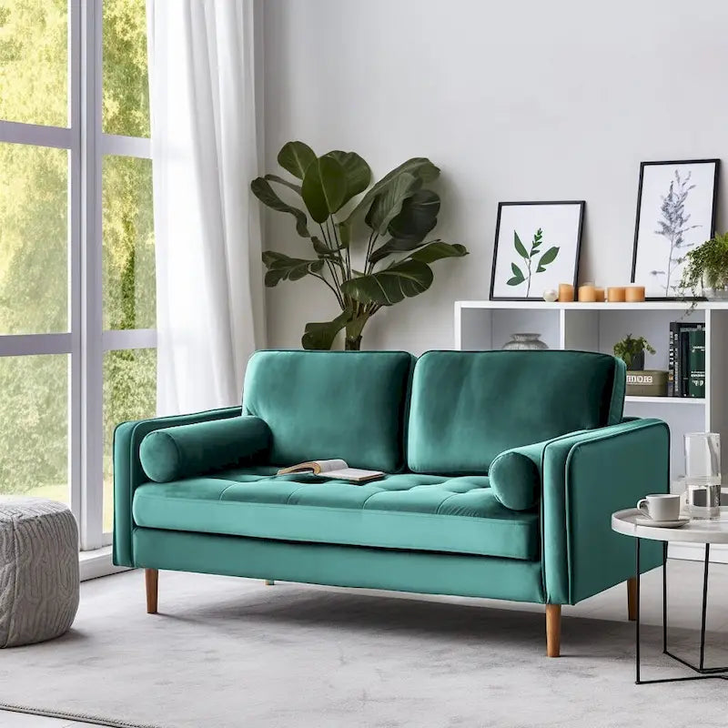 Canapé deux places Banavos 58 en velours à accoudoirs carrés