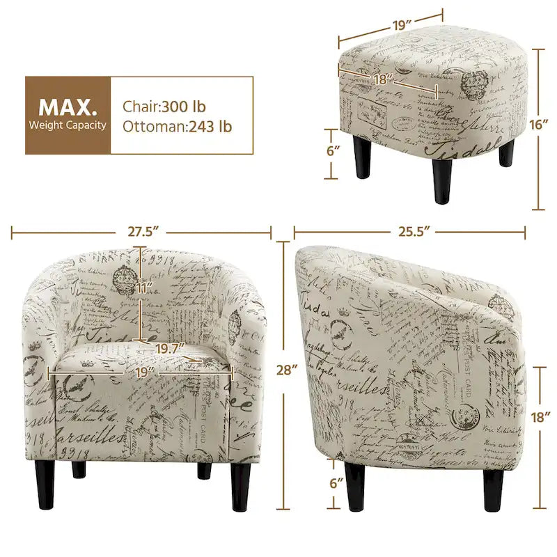 Ensemble fauteuil et repose-pieds Yaheetech contemporain en tissu Club