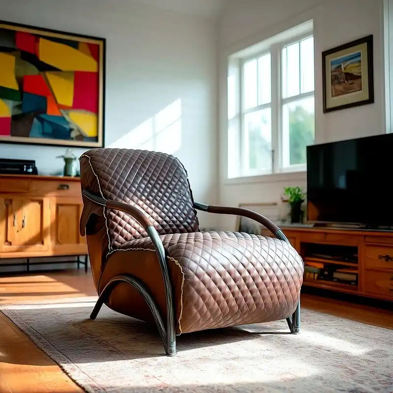 Davita Loft Brown Tufted Leather Accent Chair with Cast Iron Base