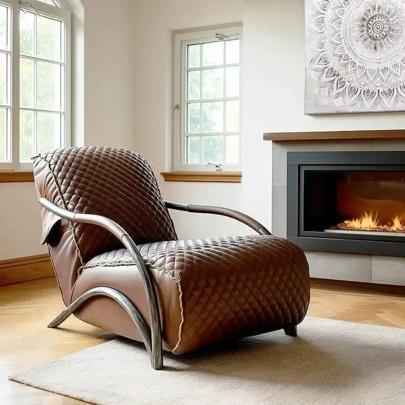 Fauteuil d'appoint Davita Loft en cuir capitonné marron avec piètement en fonte