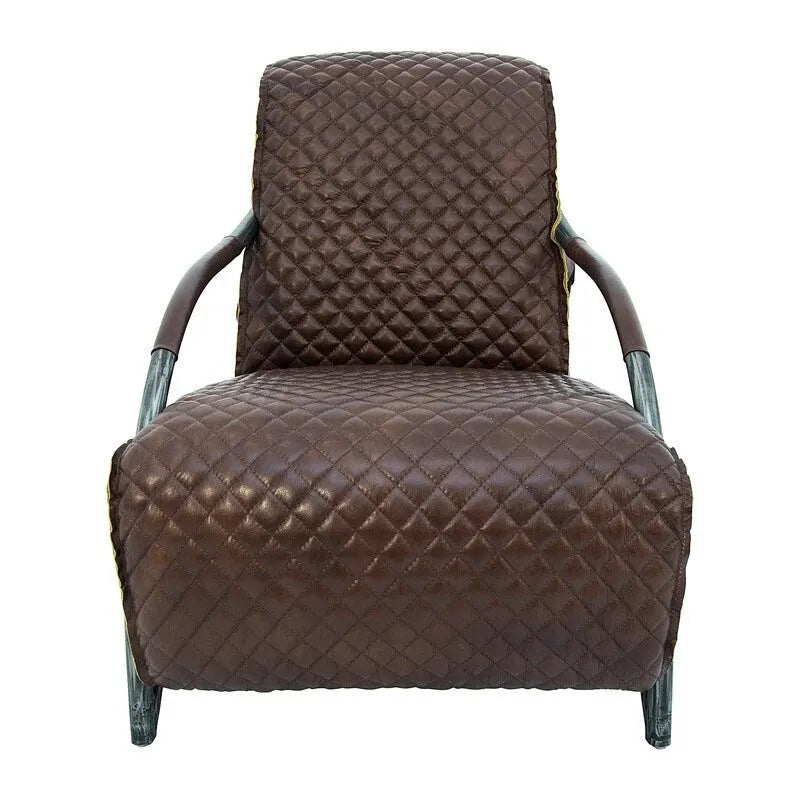 Fauteuil d'appoint Davita Loft en cuir capitonné marron avec piètement en fonte