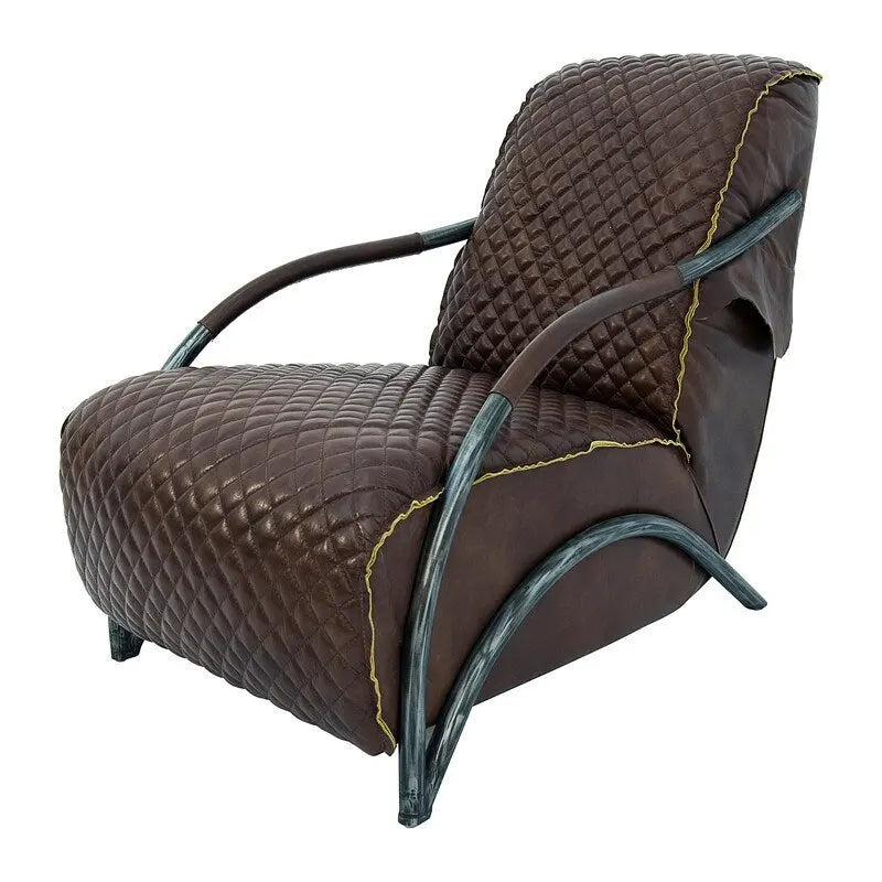 Fauteuil d'appoint Davita Loft en cuir capitonné marron avec piètement en fonte
