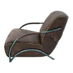 Fauteuil d'appoint Davita Loft en cuir capitonné marron avec piètement en fonte