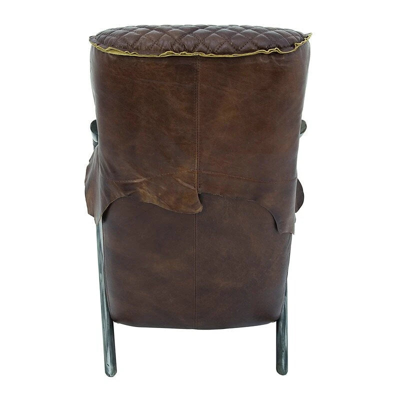 Fauteuil d'appoint Davita Loft en cuir capitonné marron avec piètement en fonte
