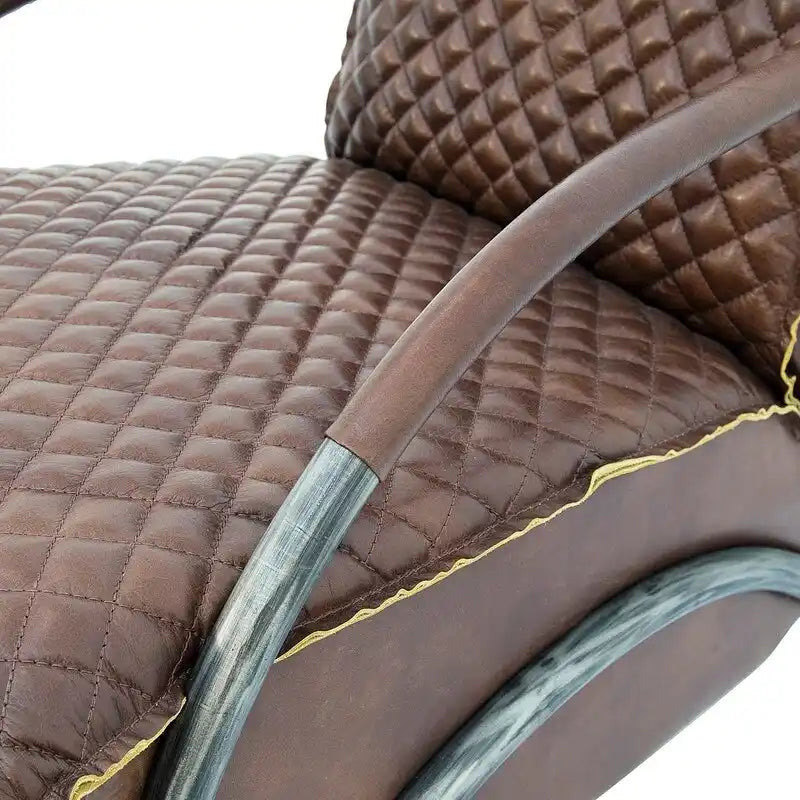 Fauteuil d'appoint Davita Loft en cuir capitonné marron avec piètement en fonte