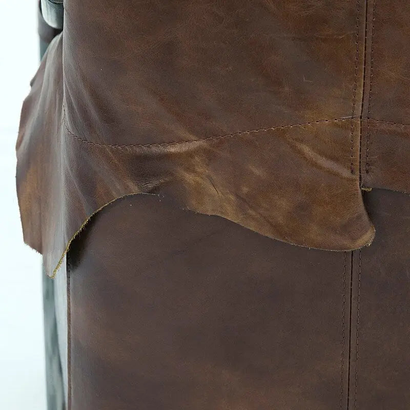 Fauteuil d'appoint Davita Loft en cuir capitonné marron avec piètement en fonte