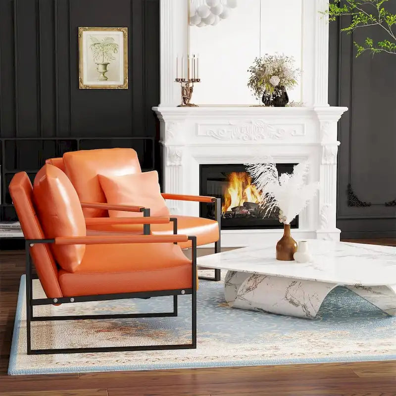 Fauteuils Eureka Modern Vintage en cuir PU rembourré, fauteuils d'appoint style milieu du siècle avec structure en acier, fauteuils de loisirs (lot de 2)