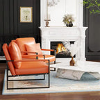 Fauteuils Eureka Modern Vintage en cuir PU rembourré, fauteuils d'appoint style milieu du siècle avec structure en acier, fauteuils de loisirs (lot de 2)