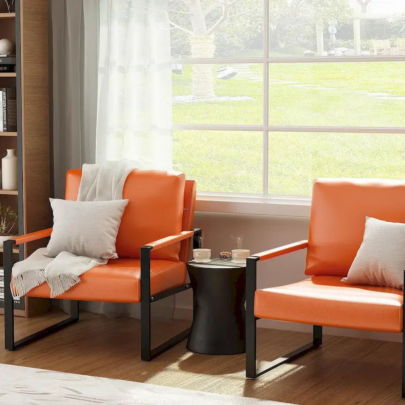 Fauteuils Eureka Modern Vintage en cuir PU rembourré, fauteuils d'appoint style milieu du siècle avec structure en acier, fauteuils de loisirs (lot de 2)