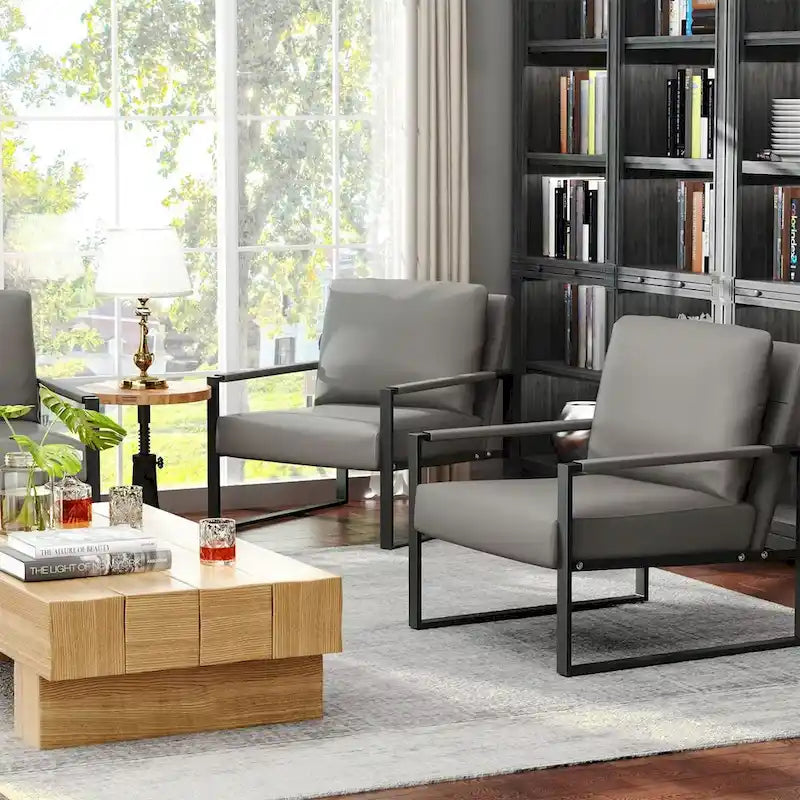 Fauteuils Eureka Modern Vintage en cuir PU rembourré, fauteuils d'appoint style milieu du siècle avec structure en acier, fauteuils de loisirs (lot de 2)