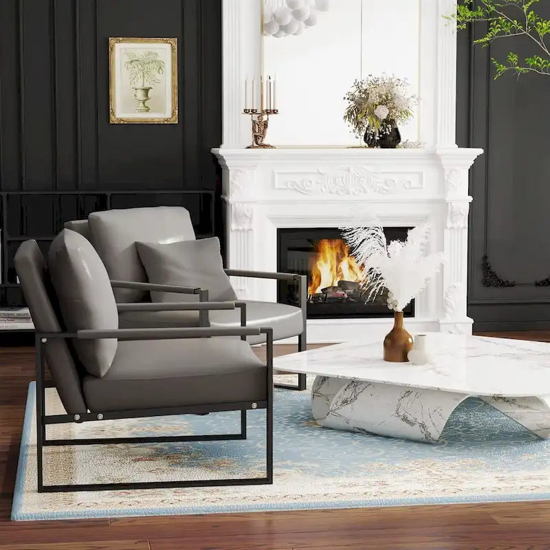 Fauteuils Eureka Modern Vintage en cuir PU rembourré, fauteuils d'appoint style milieu du siècle avec structure en acier, fauteuils de loisirs (lot de 2)