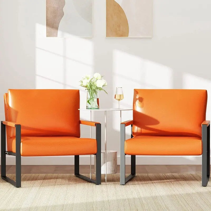 Fauteuils Eureka Modern Vintage en cuir PU rembourré, fauteuils d'appoint style milieu du siècle avec structure en acier, fauteuils de loisirs (lot de 2)