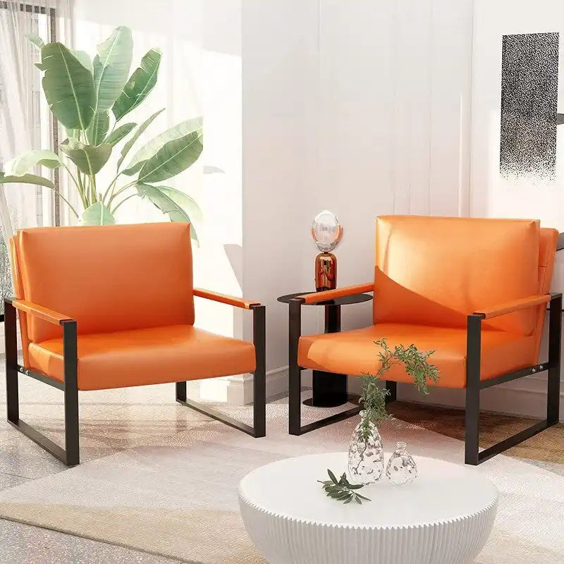 Fauteuils Eureka Modern Vintage en cuir PU rembourré, fauteuils d'appoint style milieu du siècle avec structure en acier, fauteuils de loisirs (lot de 2)