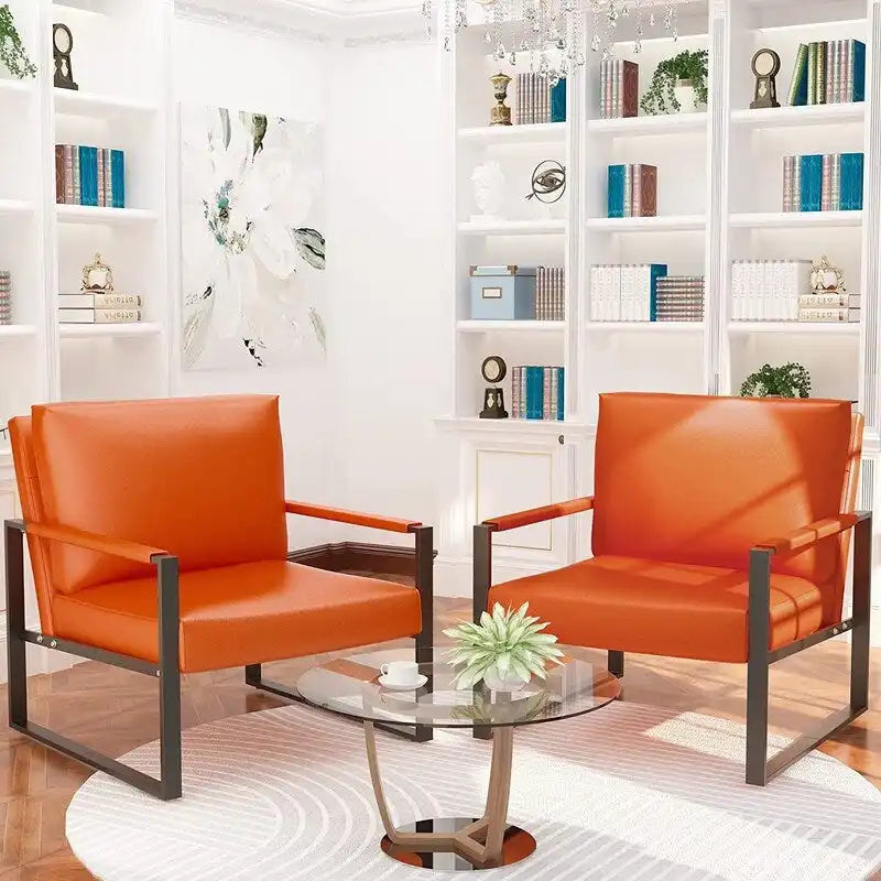 Fauteuils Eureka Modern Vintage en cuir PU rembourré, fauteuils d'appoint style milieu du siècle avec structure en acier, fauteuils de loisirs (lot de 2)