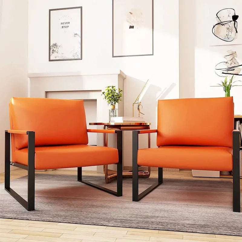 Fauteuils Eureka Modern Vintage en cuir PU rembourré, fauteuils d'appoint style milieu du siècle avec structure en acier, fauteuils de loisirs (lot de 2)