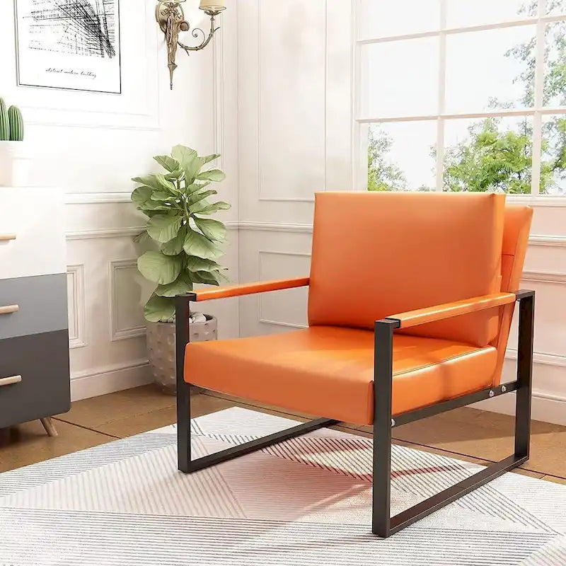 Fauteuils Eureka Modern Vintage en cuir PU rembourré, fauteuils d'appoint style milieu du siècle avec structure en acier, fauteuils de loisirs (lot de 2)