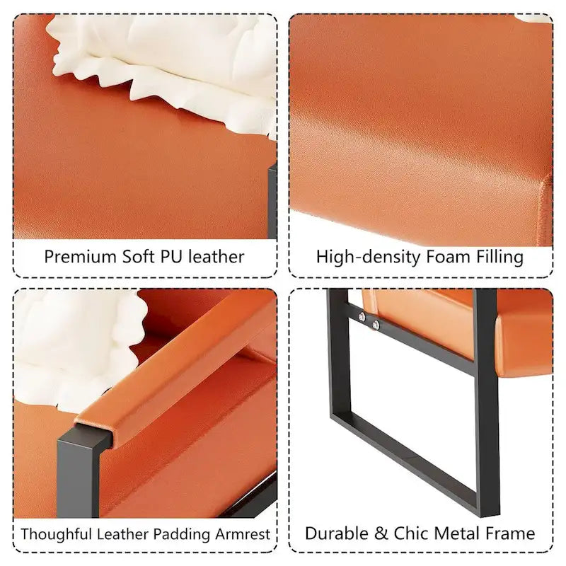 Fauteuils Eureka Modern Vintage en cuir PU rembourré, fauteuils d'appoint style milieu du siècle avec structure en acier, fauteuils de loisirs (lot de 2)