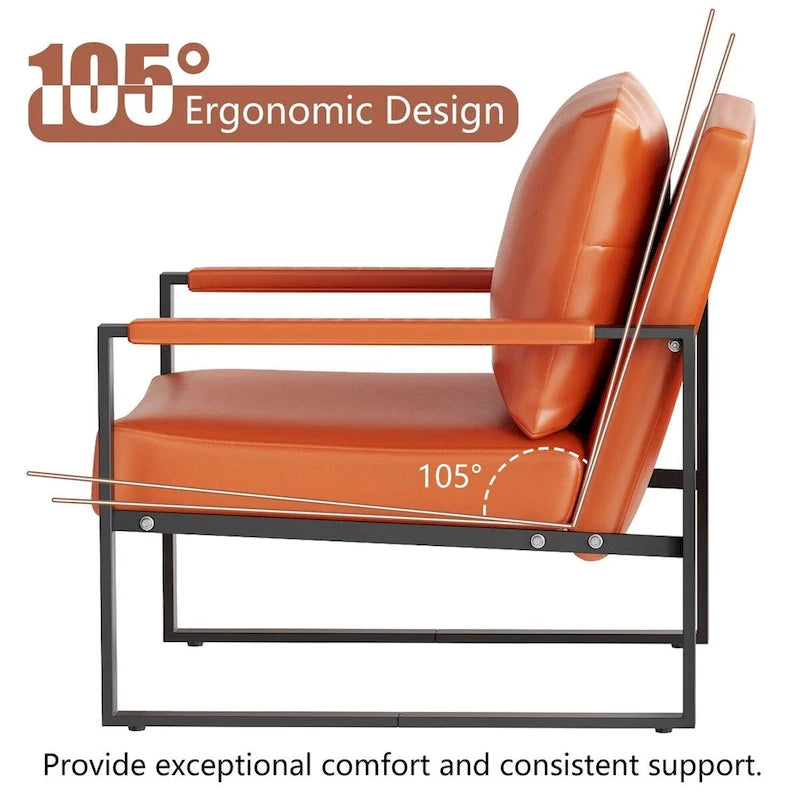 Fauteuils Eureka Modern Vintage en cuir PU rembourré, fauteuils d'appoint style milieu du siècle avec structure en acier, fauteuils de loisirs (lot de 2)