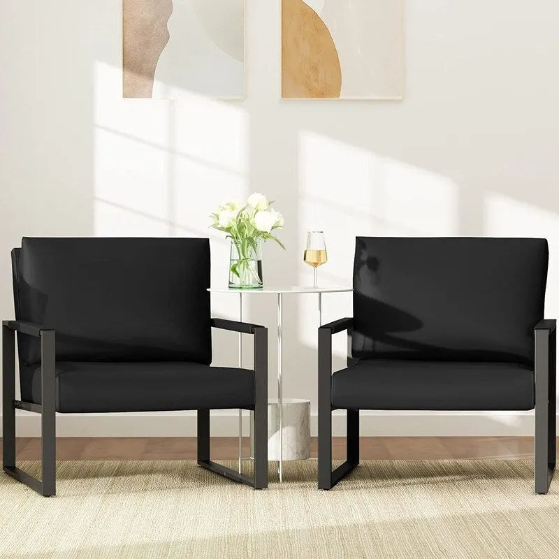 Fauteuils Eureka Modern Vintage en cuir PU rembourré, fauteuils d'appoint style milieu du siècle avec structure en acier, fauteuils de loisirs (lot de 2)