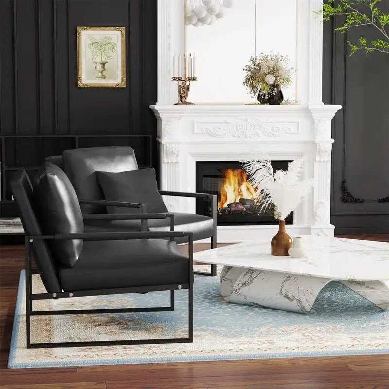 Fauteuils Eureka Modern Vintage en cuir PU rembourré, fauteuils d'appoint style milieu du siècle avec structure en acier, fauteuils de loisirs (lot de 2)
