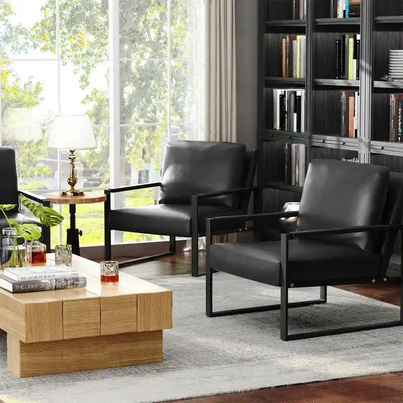 Fauteuils Eureka Modern Vintage en cuir PU rembourré, fauteuils d'appoint style milieu du siècle avec structure en acier, fauteuils de loisirs (lot de 2)