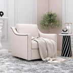 360-degree Swivel Accent Armchair Linen Blend Grey Modern Soft Velvet Material Ergonomics With Black Legs For Indoor Home