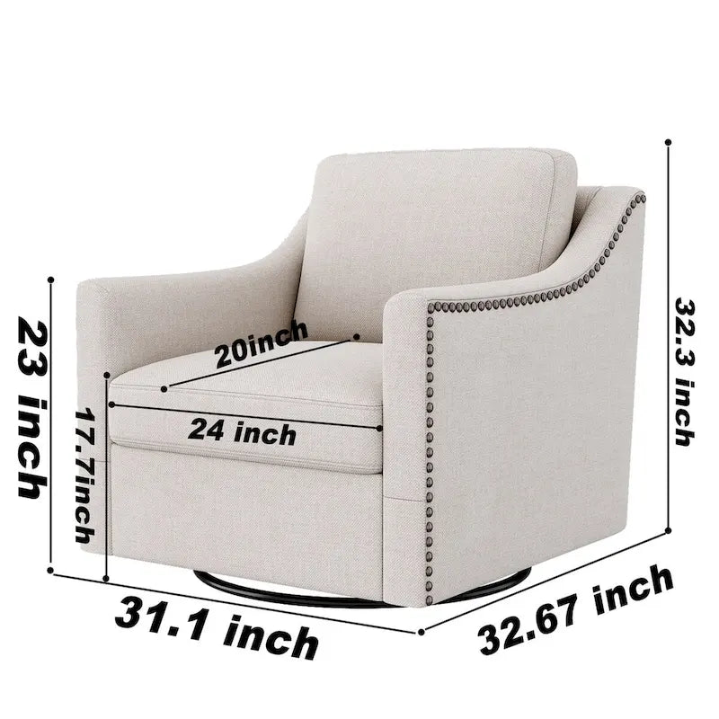 Fauteuil pivotant à 360 degrés, en lin mélangé gris, revêtement en velours doux et moderne, pieds noirs, pour l'intérieur.