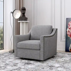 Fauteuil pivotant à 360 degrés, en lin mélangé gris, revêtement en velours doux et moderne, pieds noirs, pour l'intérieur.
