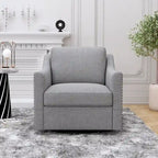 Fauteuil pivotant à 360 degrés, en lin mélangé gris, revêtement en velours doux et moderne, pieds noirs, pour l'intérieur.