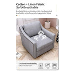 Fauteuil pivotant à 360 degrés, en lin mélangé gris, revêtement en velours doux et moderne, pieds noirs, pour l'intérieur.