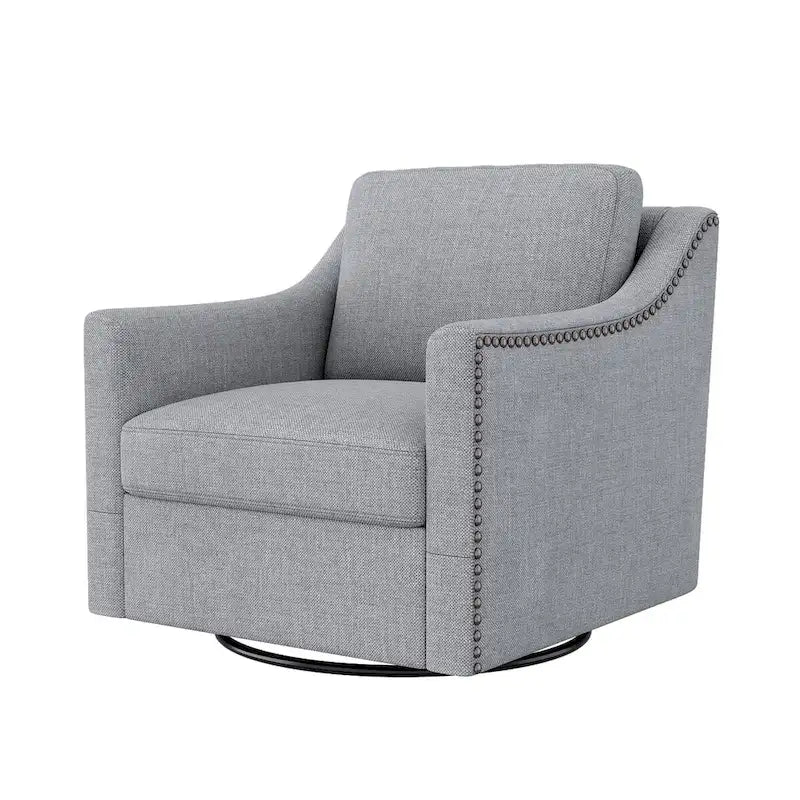 Fauteuil pivotant à 360 degrés, en lin mélangé gris, revêtement en velours doux et moderne, pieds noirs, pour l'intérieur.