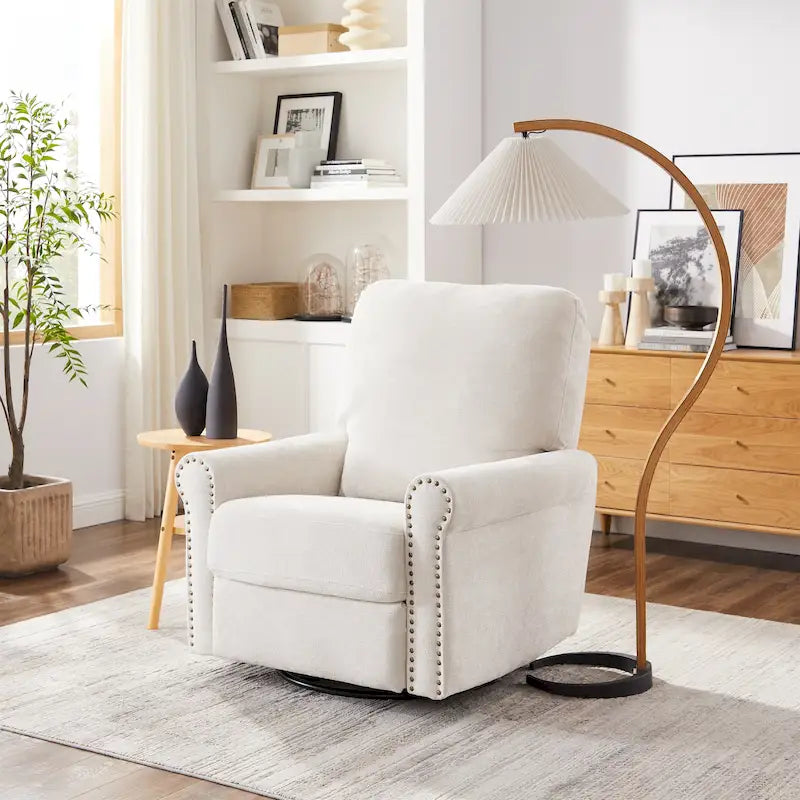 Fauteuil de relaxation pivotant à 360 degrés Heido en métal, inclinable manuellement