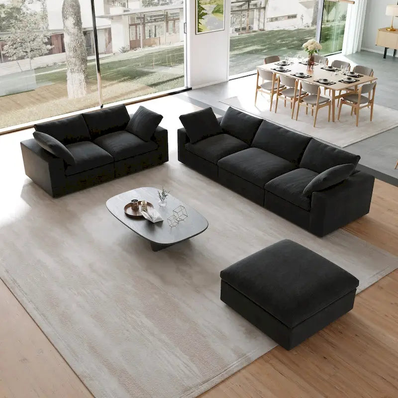 Solid Wood 3PCS Living Room Sofa Set,Modern Living Room Sofa with Storage Ottoman - image 1