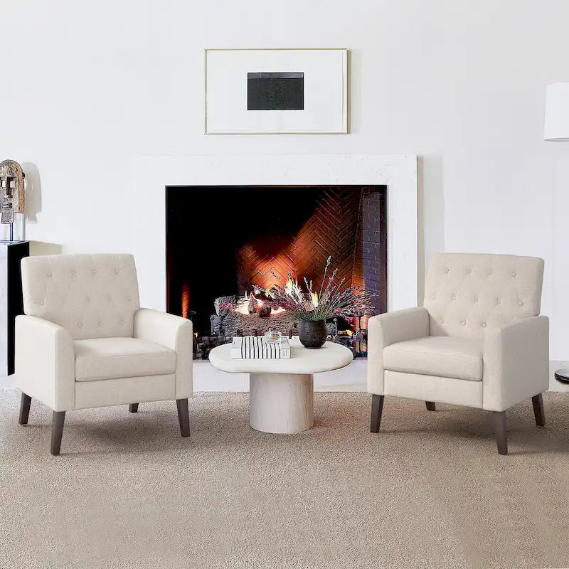 LUE BONA Linen Accent Chair Comfy Living Room Chair with Arms Upholstered Button Tufted Armchair Modern Arm Chairs Set Of 2