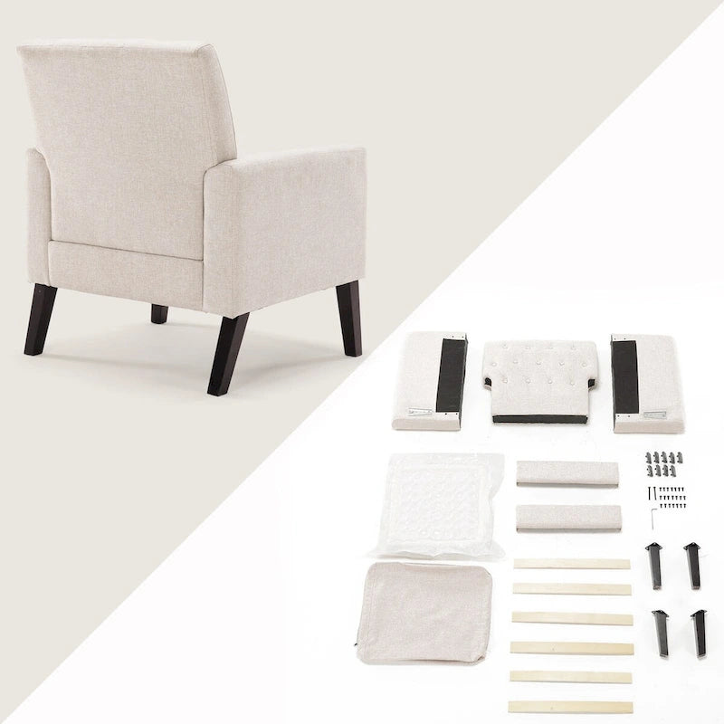 Fauteuil d'appoint en lin LUE BONA, fauteuil confortable pour salon avec accoudoirs, fauteuil capitonné à boutons, ensemble de 2 fauteuils modernes