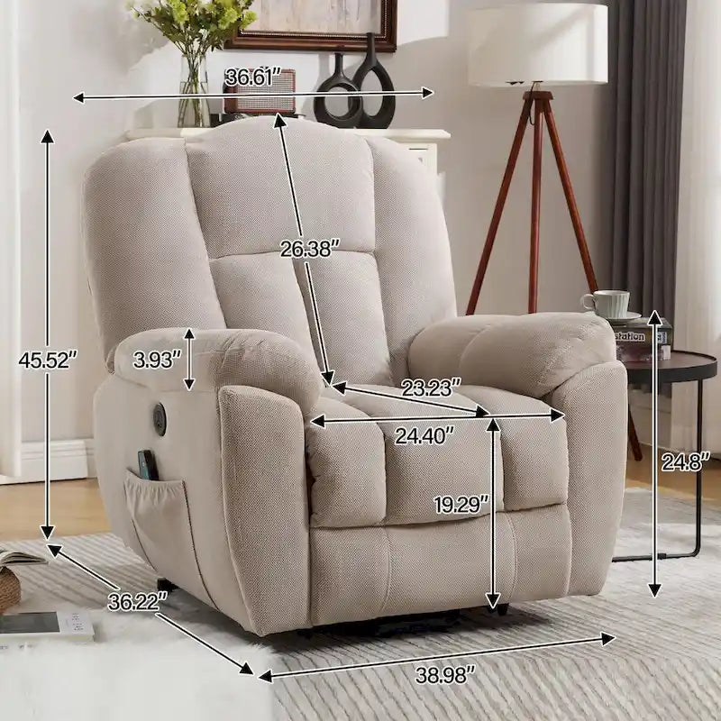 Fauteuil releveur électrique avec fonction chauffante et massante, port USB