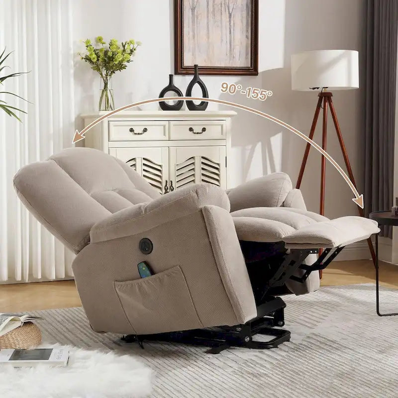Fauteuil releveur électrique avec fonction chauffante et massante, port USB