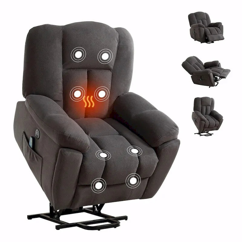 Fauteuil releveur électrique avec fonction chauffante et massante, port USB