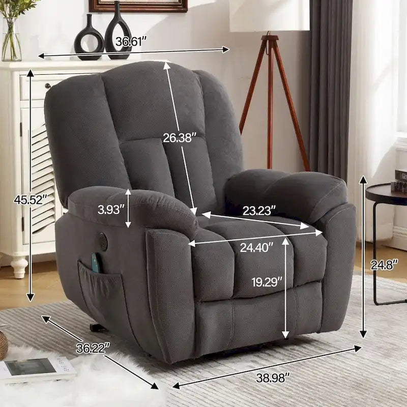 Fauteuil releveur électrique avec fonction chauffante et massante, port USB