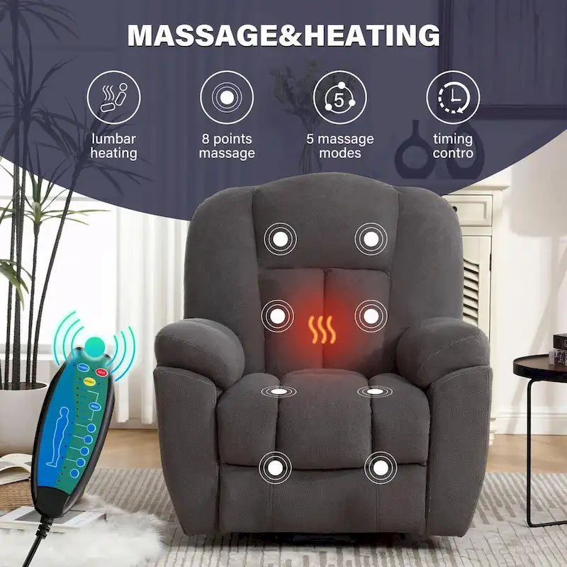 Fauteuil releveur électrique avec fonction chauffante et massante, port USB