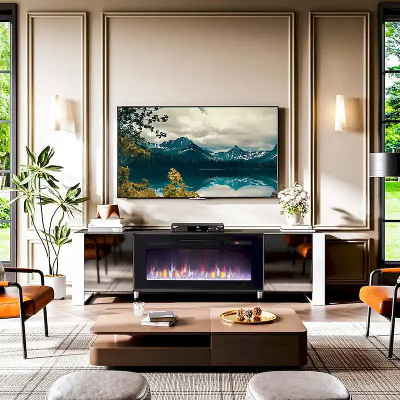 Centre de divertissement moderne de 70 pouces avec foyer de 36 pouces