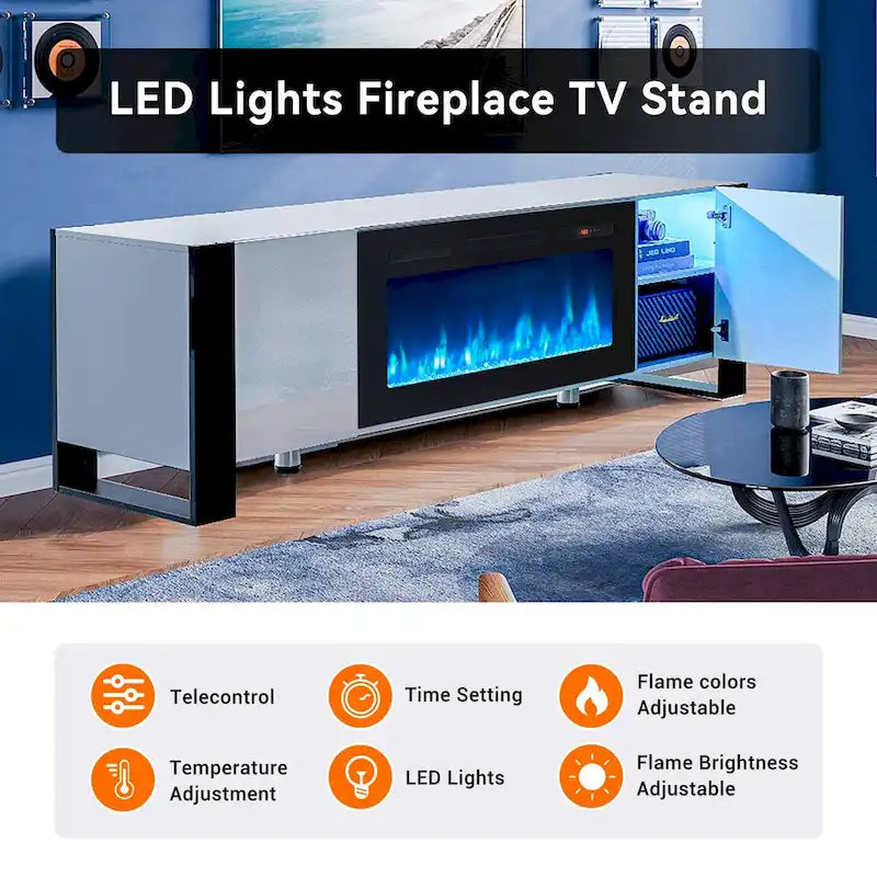 Centre de divertissement moderne de 70 pouces avec foyer de 36 pouces