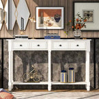 Table console, table d'appoint facile à monter, avec deux tiroirs de rangement et une étagère inférieure, idéale pour le salon ou l'entrée.