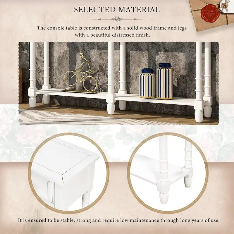 Table console, table d'appoint facile à monter, avec deux tiroirs de rangement et une étagère inférieure, idéale pour le salon ou l'entrée.