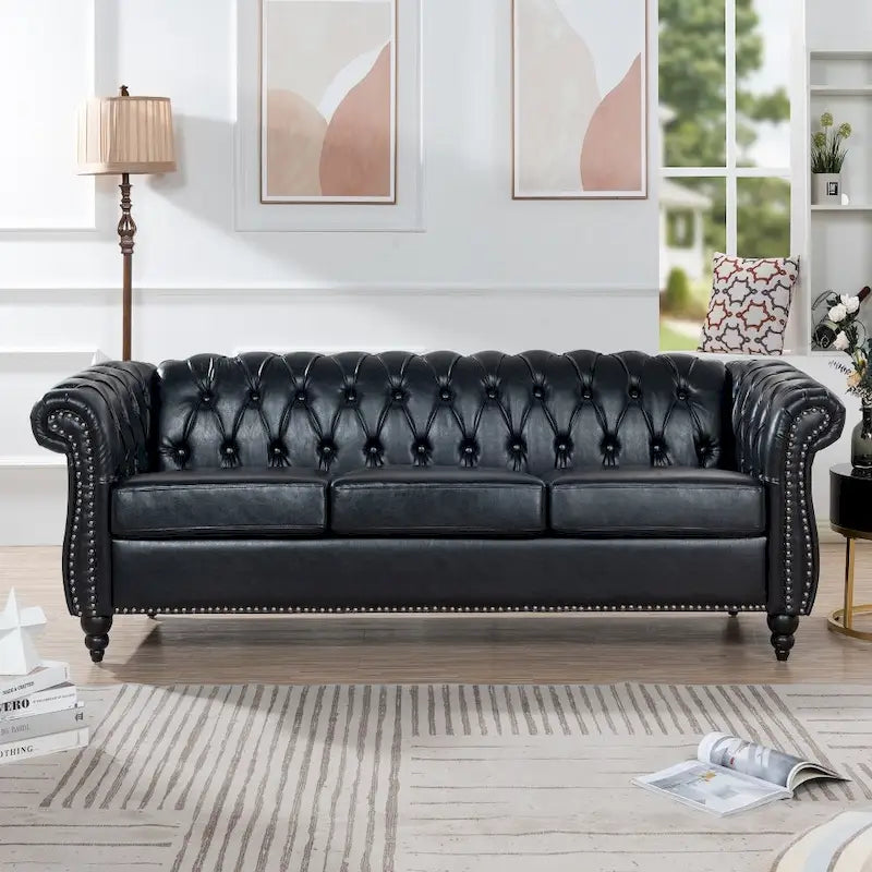 Canapé Chesterfield 3 places à accoudoirs roulés en polyuréthane 84,65