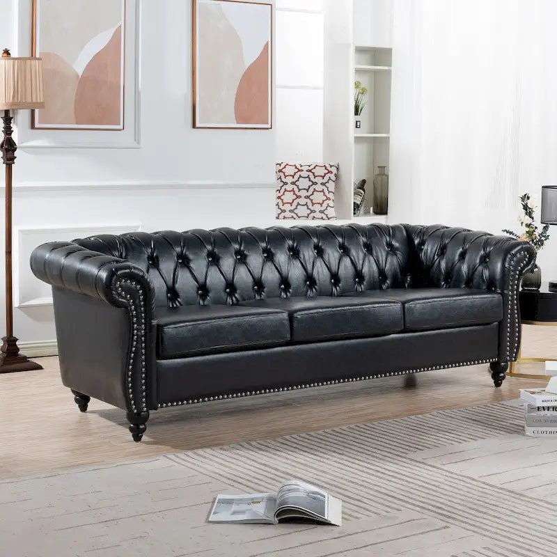 Canapé Chesterfield 3 places à accoudoirs roulés en polyuréthane 84,65