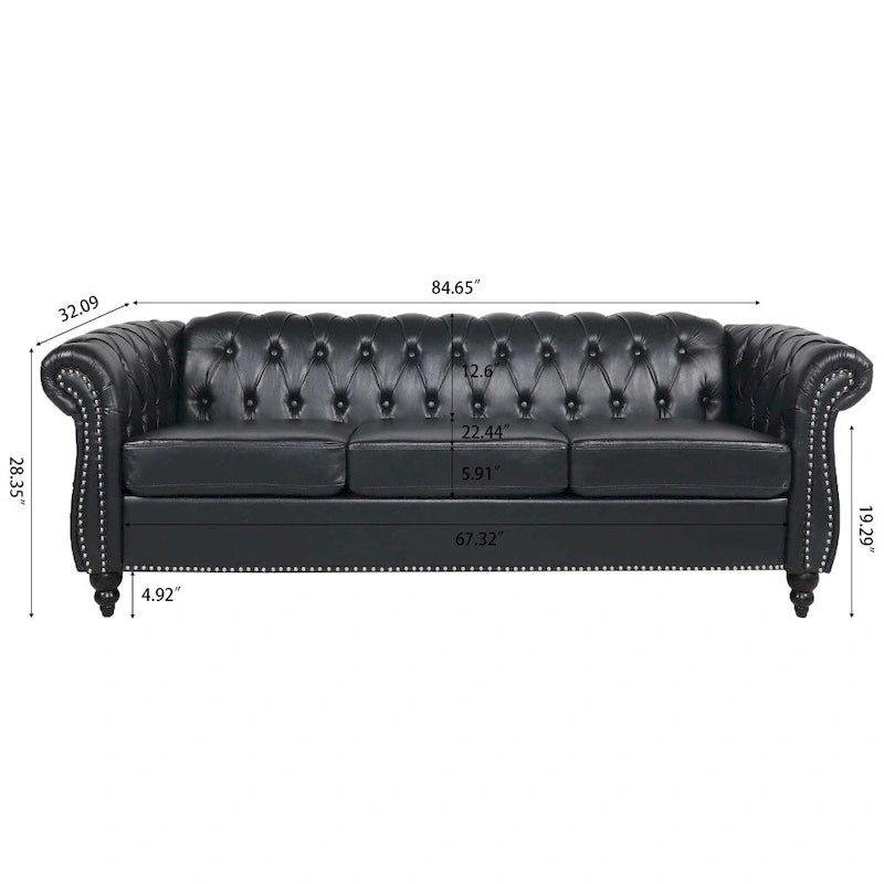 Canapé Chesterfield 3 places à accoudoirs roulés en polyuréthane 84,65