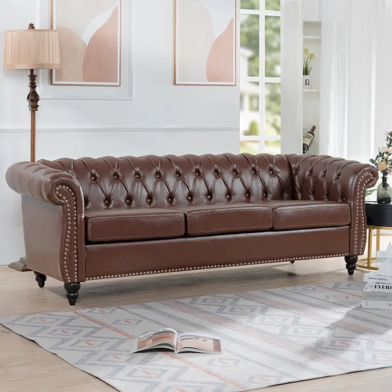 Canapé Chesterfield 3 places à accoudoirs roulés en polyuréthane 84,65